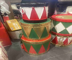 TAMBOR DECORATIVO NAVIDEÑO 3PC LATAO 15*15CM /20*20CM/25*25CM