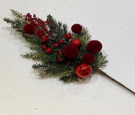 ACABAMENTO DE FOLLAGE DE PINO CON DET ROJOS FRUTOS 71CM