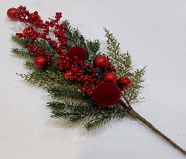 ACABAMENTO DE FOLLAGE DE PINO CON DET ROJOS FRUTOS 65CM