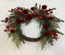GUIRNALDA NAVIDEÑO DE SAUCE 60CM CON FOLLAGE DE PINO CON FRUTOS ROJOS