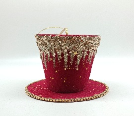 DECORATIVO NAVIDEÑO COLGANTE SOMBRERO GAMUZADO CON LENTEJUELA 18*18*13CM 1PC