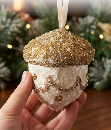 DECORATIVO NAVIDEÑO COLGANTE NUEZ GAMUZADO CON LENTEJUELA 10CM 1PC