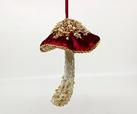 DECORATIVO NAVIDEÑO COLGANTE SETA (HONGO)GAMUZADO CON LENTEJUELA 12*21CM 1PC