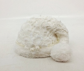 GORRA DECORATIVO NAVIDEÑO 15*12*11CM BLANCO PELUDO CON DETALLE DORADO