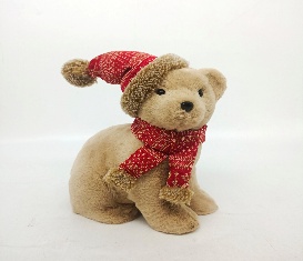 OSO DECORATIVO NAVIDEÑO 17*13*25CM MARRON CON ROJO