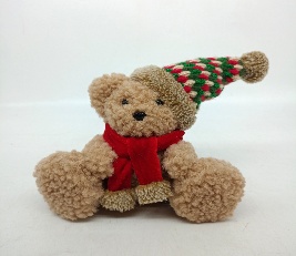 OSO DECORATIVO NAVIDEÑO PELUCIA SENTADO MARRON CON ROJO 19*11*20CM Y GORRITA