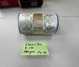 CINTA DECORATIVO 6.3CM*9M NAVIDEÑO BLANCO CON DORADO AVELUDADO