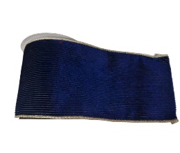 CINTA NAVIDEÑA DECORATIVA AVELUDADA TIPO CORDEROI 6.3CM*9M AZUL REAL CON BORDE DORADO