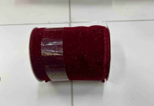 CINTA NAVIDEÑA DECORATIVA ROJO BORDO 6.3CM*9M AVELUDADO