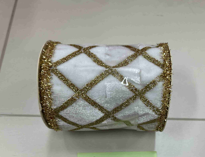 CINTA NAVIDEÑO DECORATIVO 8.9CM*9M BLANCO CON DORADO