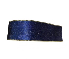 CINTA NAVIDEÑA DECORATIVA AZUL REAL CON DORADO 6.3CM*9M
