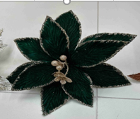 FLOR NAVIDEÑO DECORATIVO VERDE AVELUDADO 30CM CON DETALLE DORADO