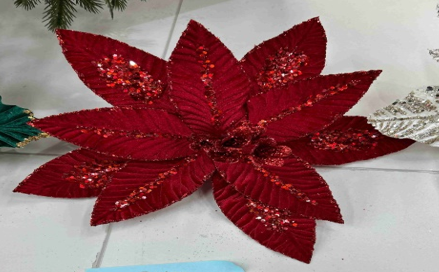 FLOR NAVIDEÑO DECORATIVO ROJO CON DETALLE 30CM