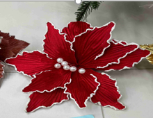 FLOR DECORATIVO NAVIDEÑO ROJO CON DET BLANCO 28CM