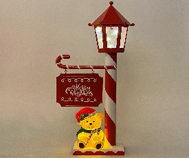 POSTE FAROL CON LUZ DECORATIVO CON CARTEL OSO CON LUZ 15.5*10*33CM