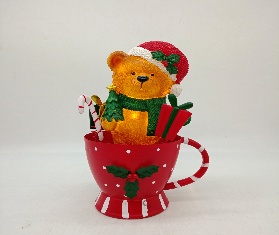 TAZA CON OSOS DECORATIVO CON LUZ NAVIDEÑO DE ALUMINIO 16.5*12.5*24CM