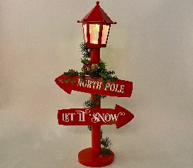 POSTE FAROL CON LUZ CON PLACA DECORATIVO NAVIDEÑO 30*14*71CM