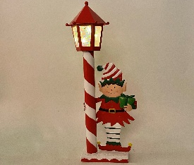 POSTE FAROL CON LUZ CON DUENDE DECORATIVO NAVIDEÑO 22*13*63CM