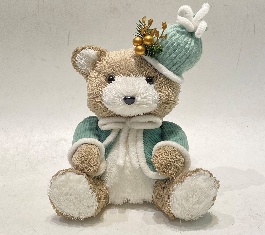 OSO DECORATIVO NAVIDEÑO PAJA CON DET.CELESTE CON BONE 15*16*19CM