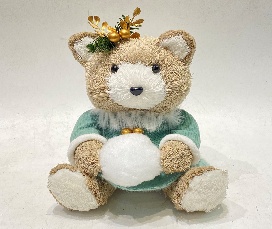 OSO DECORATIVO NAVIDEÑO PAJA CON DET.CELESTE CON BOLA ALGODÓN 15*16*19CM