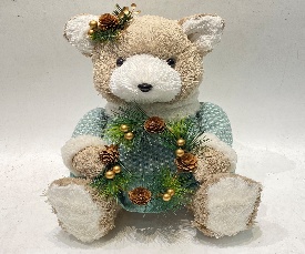 OSO DECORATIVO NAVIDEÑO PAJA CON DET.CELESTE CON GUIRNALDA 23*23*29CM