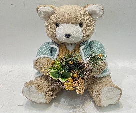 OSO DECORATIVO NAVIDEÑO PAJA CON DET.CELESTE CON CESTA 23*23*29CM