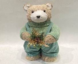 OSO DECORATIVO NAVIDEÑO PAJA CON DET.CELESTE CON CESTA 19*21*40CM