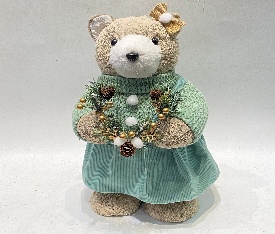 OSO DECORATIVO NAVIDEÑO PAJA CON DET.CELESTE CON GUIRNALDA 19*21*40CM