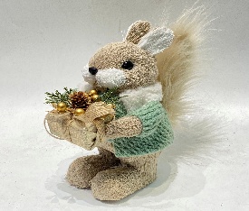 ARDILLA DECORATIVO NAVIDEÑO PAJA CON DET.CELESTE CON REGALOS 20*13*22CM