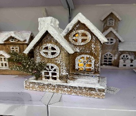 CASA DE MADERA NAVIDEÑO CON LUZ RUSTICO DECORATIVO 17*9*25CM