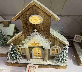 CASA DE MADERA NAVIDEÑO CON LUZ RUSTICO DECORATIVO 23*12*35CM