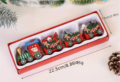 DECORATIVO NAVIDEÑO TREN 4BAGONES DE MADERA 20CM