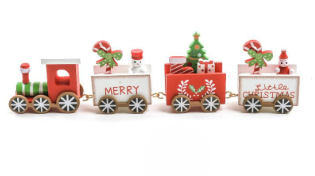 DECORATIVO NAVIDEÑO TREN 4BAGONES DE MADERA 20CM