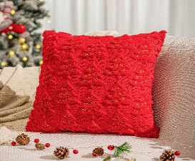 FUNDA PARA ALMOFADA 44*44CM BELUDO NAVIDEÑO ROJO MOD ARBOL CON DET DORADO