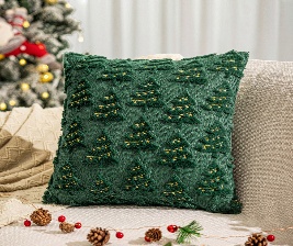FUNDA PARA ALMOFADA 44*44CM BELUDO NAVIDEÑO VERDE MOD ARBOL CON DET DORADO