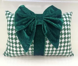 FUNDA PARA ALMOFADA 30*50CM NAVIDEÑO VERDE CUADRILLE CON MOÑO