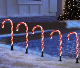 POSTE SUELO BASTON DE JARDIN 80CM 5PC DECORATIVO NAVIDEÑO LUZ SOLAR