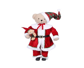 NAVIDEÑO DECORATIVO OSO CON GORRA Y ROPAS DE PAPA NOEL AVELUDADOS 85CM