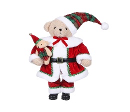 NAVIDEÑO DECORATIVO OSO CON GORRA Y ROPAS DE PAPA NOEL AVELUDADOS 52CM