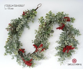 FESTAO DE FOLLAGEN DE EUCALIPTO 180CM CON FRUTOS ROJOS