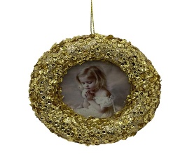 PORTA RETRATO DORADO NAVIDEÑO REDONDO 12CM