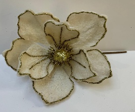 FLOR DECORATIVO BEIJE CON GLITER 25CM