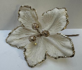 FLOR DECORATIVO BLANCO CON GLITER 20CM
