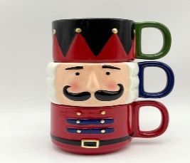 KIT DE TAZAS DECORATIVO NAVIDEÑO CASCANUECES 3PC 15.5*11.5*19.5CM