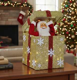 Caja de regalo navideña eléctrica 25*25*50cm DORADO CON PAPA NOEL