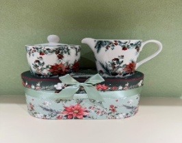 KIT DE AZUCARERO Y LECHERA DE PORCELANA FLOR NAVIDEÑO