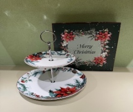 PORTA DULCE 2PISOS FLOR NAVIDEÑO PORCELANA