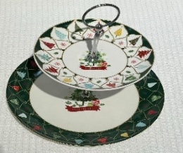PORTA DULCE 2 PISOS PORCELANA NAVIDEÑO