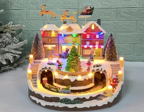 VILLA NAVIDEÑO DECORATIVO 43*24*29CM CON TREN CON LUZ
