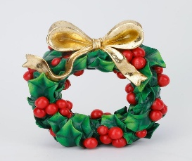 Corona de Flores de Fruta Roja con lazo dorado decorativo navideño 14,2*6,4*14,5CM